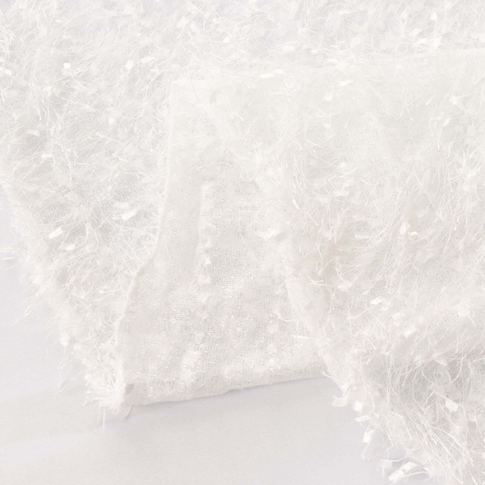White Fringe Shag Polyester Backdrop Drape Curtain, Minky Fabric Event Divider Panel - 8ftx8ft - Image 6
