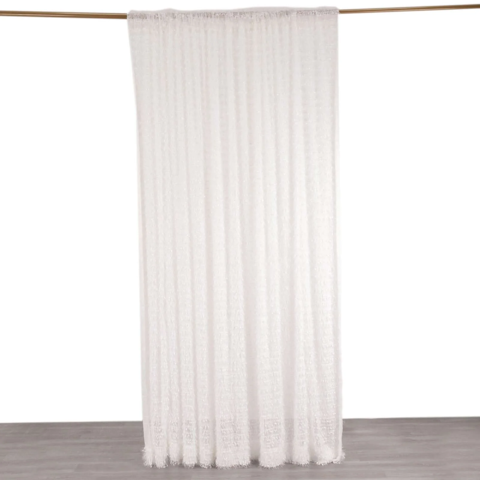 White Fringe Shag Polyester Backdrop Drape Curtain, Minky Fabric Event Divider Panel - 8ftx8ft - Image 7