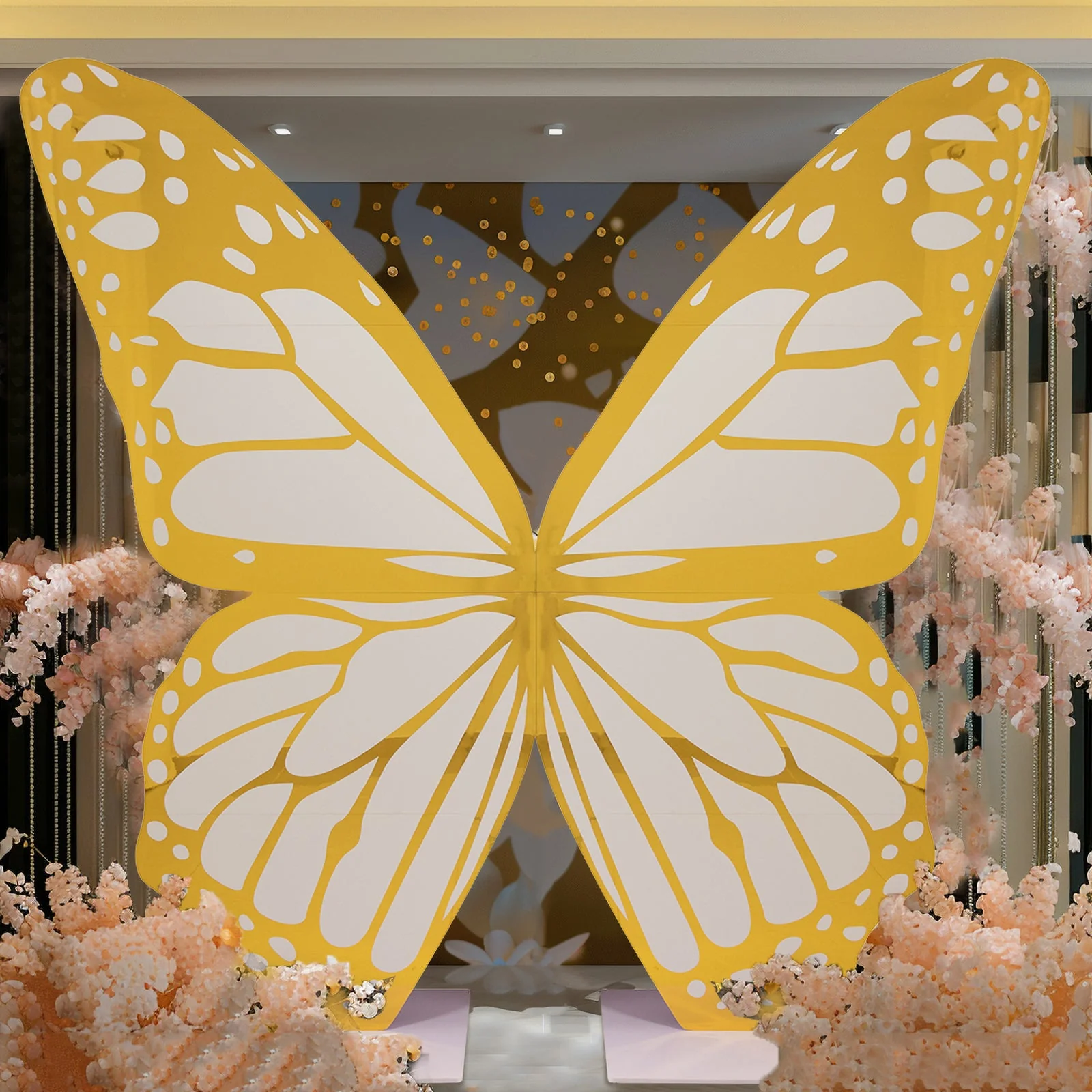 White Gold Giant Butterfly Photo Backdrop Stand, Free Standing Foamboard Monarch Butterfly Wings Party Props Decoration - 6.5ft - Image 4