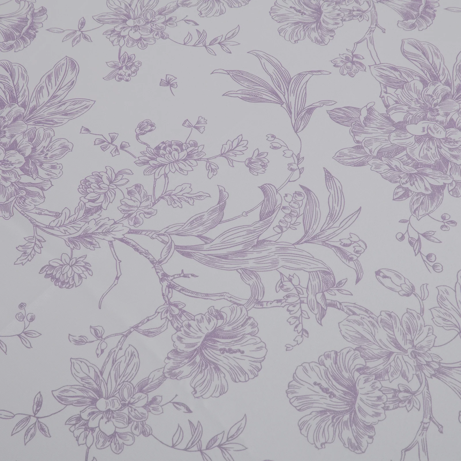 Polyester Square Table Overlay 70"x70" White with Lavender Lilac French Toile Pattern - Sophisticated Table Topper for Chic Weddings & Events - Image 4