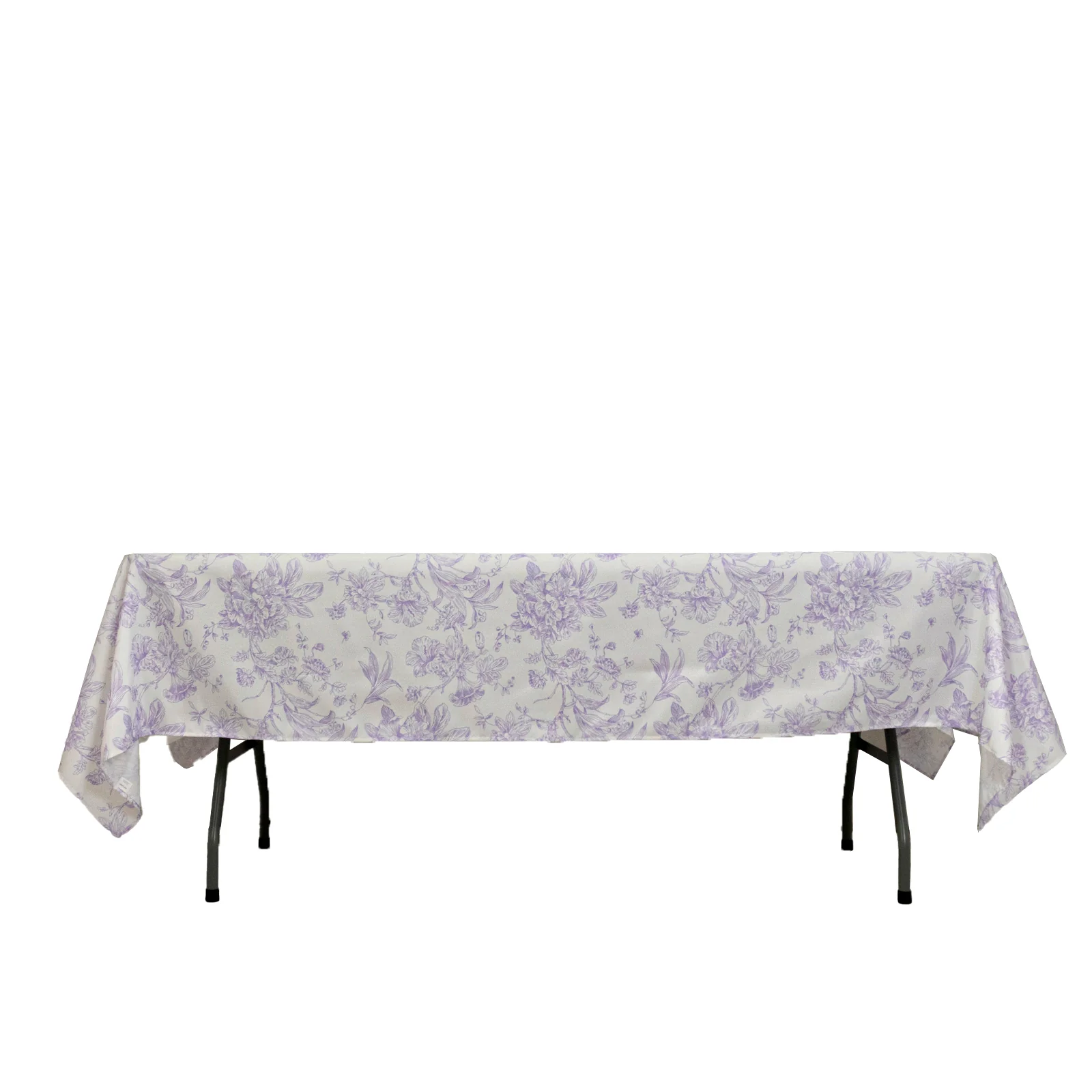 Polyester Rectangular Tablecloth 60"x102" White with Lavender Lilac French Toile Pattern - Sophisticated Table Cover for Chic Weddings & Events - Image 8