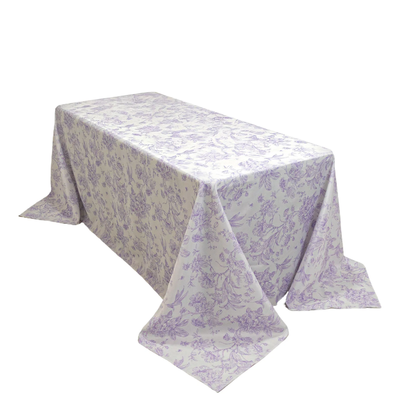 Polyester Rectangular Tablecloth 90"x132" White with Lavender Lilac French Toile Pattern - Sophisticated Seamless Table Cover for Chic Weddings & Events - Image 3