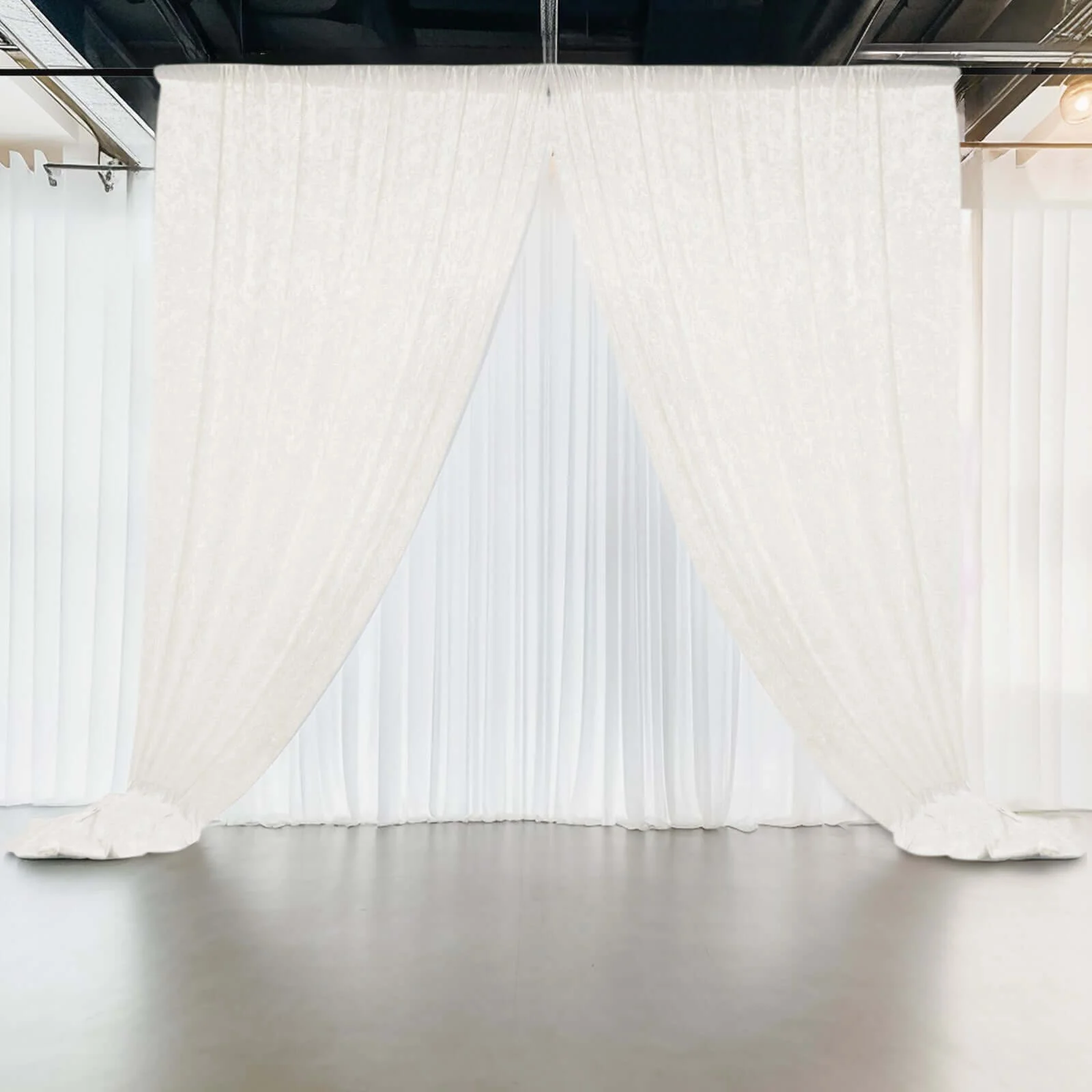 Crushed Velvet Backdrop Curtain – White 5ft x 12ft Event Drape with Rod Pocket, Privacy Panel for Photo Booths & Events - Image 2