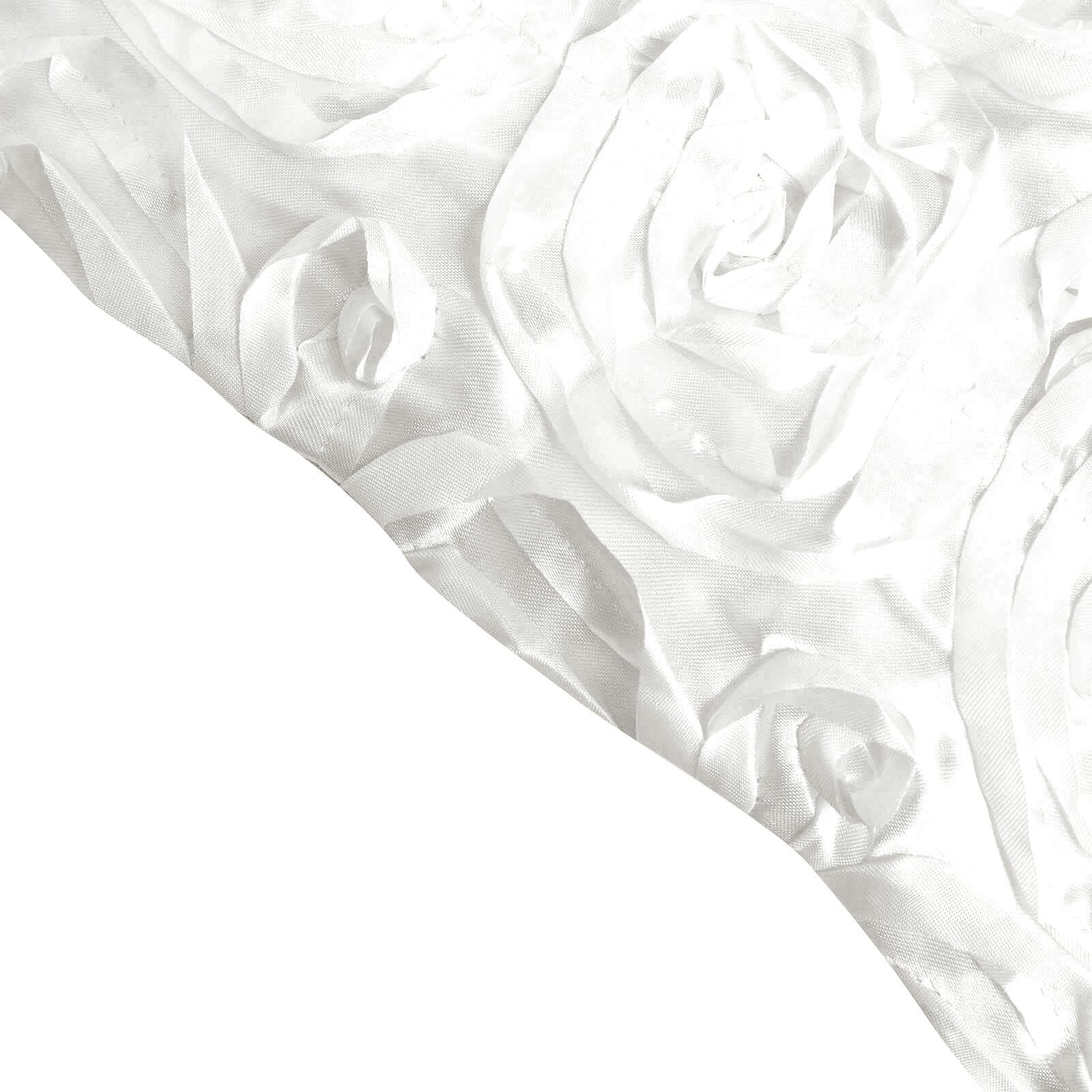 White Satin Rosette Backdrop Drape Curtain, Photo Booth Event Divider Panel - 8ftx8ft - Image 3