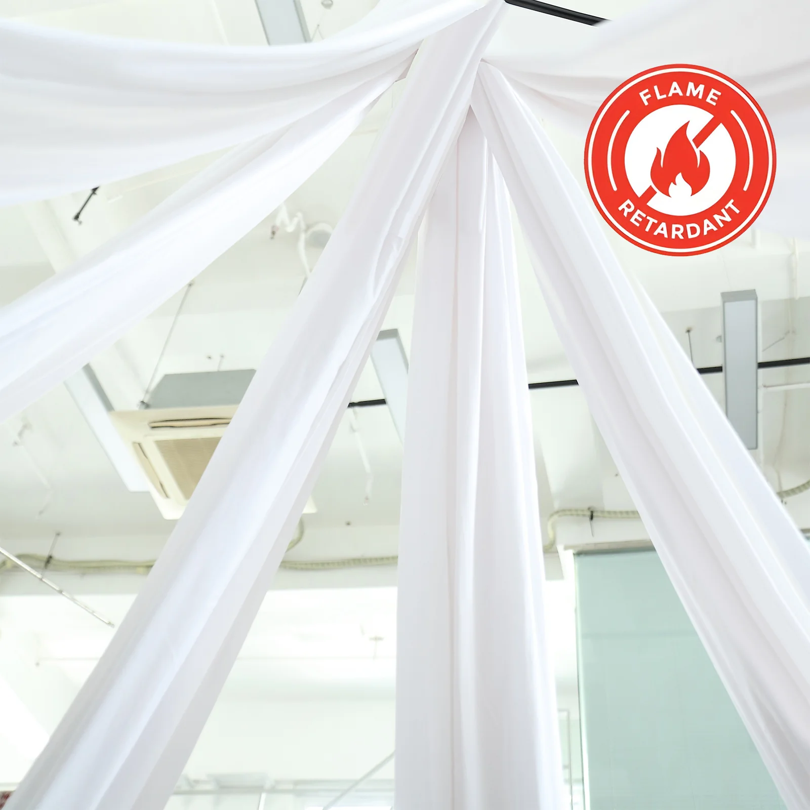 White Scuba Polyester Ceiling/Curtain Draping Fabric, Commercial Grade Fire Retardant Wrinkle Free Backdrop Panel With Rod Pocket - 5ftx20ft