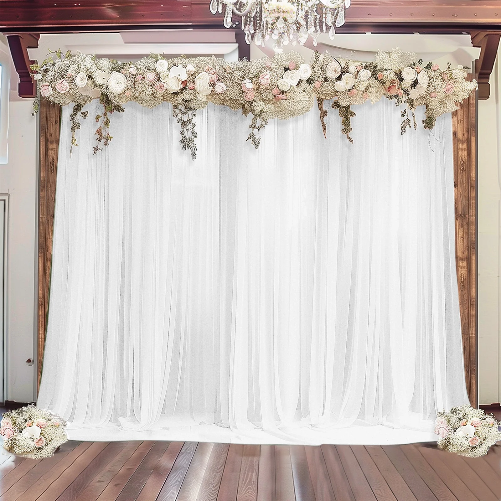 Sheer Wedding Arch Drape – 5ftx14ft White Sheer Curtain Backdrop, Ceiling Drapery Panel - Image 2
