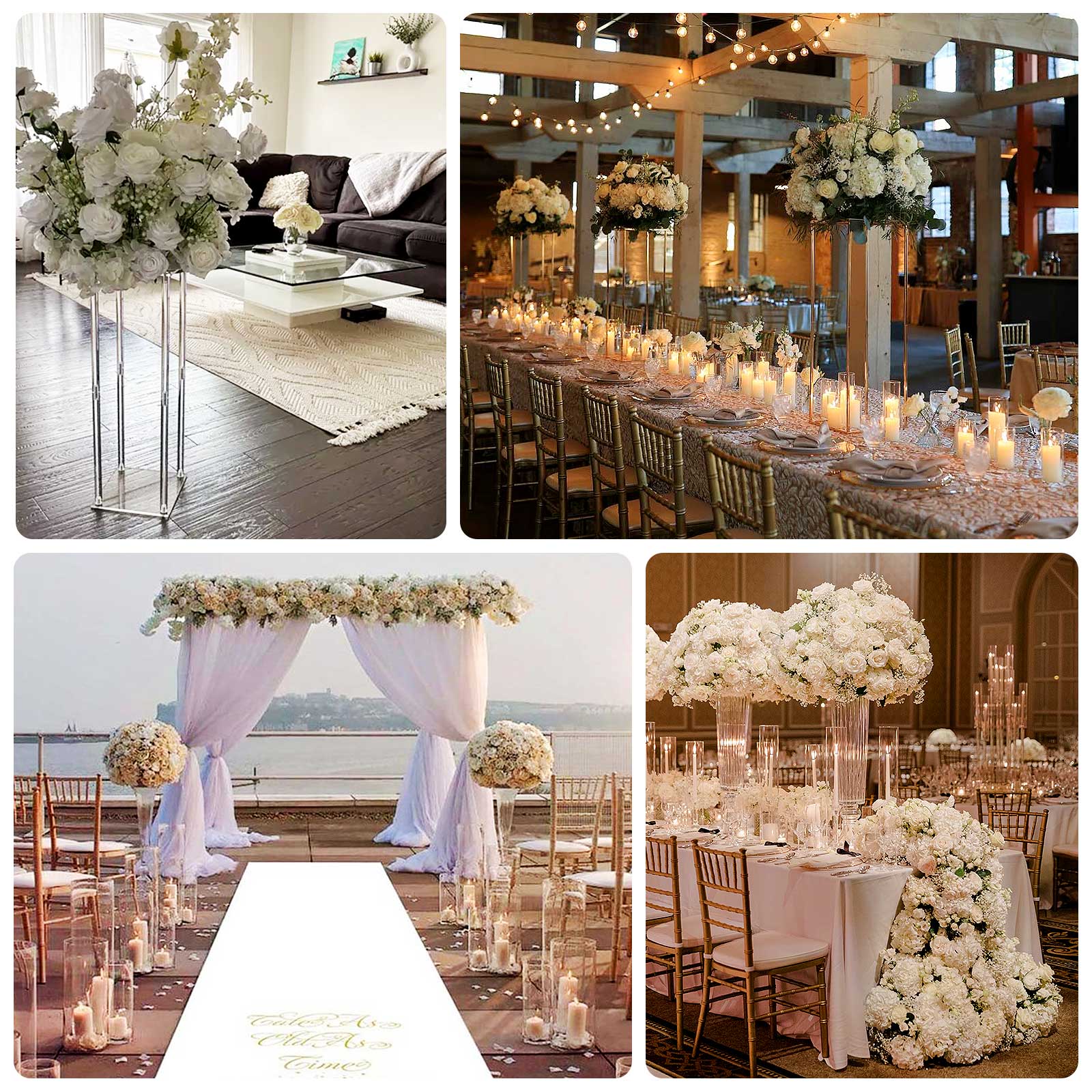 Pre-Arranged Silk Floral Centerpiece in White, 22" Artificial Rose Flower Ball Bouquet for Event, Wedding - Image 5