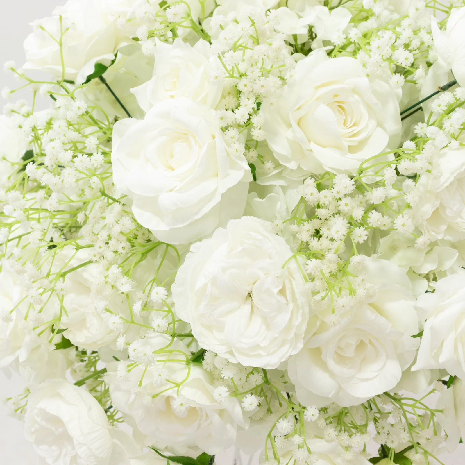 Pre-Arranged Silk Floral Centerpiece in White, 22" Artificial Rose Flower Ball Bouquet for Event, Wedding - Image 7