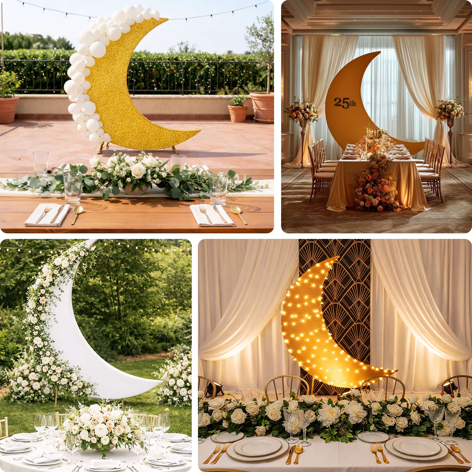 White Spandex Crescent Moon Wedding Arch Cover, Custom Stretch Fitted Chiara Backdrop Stand Cover - 6.5ft - Image 5