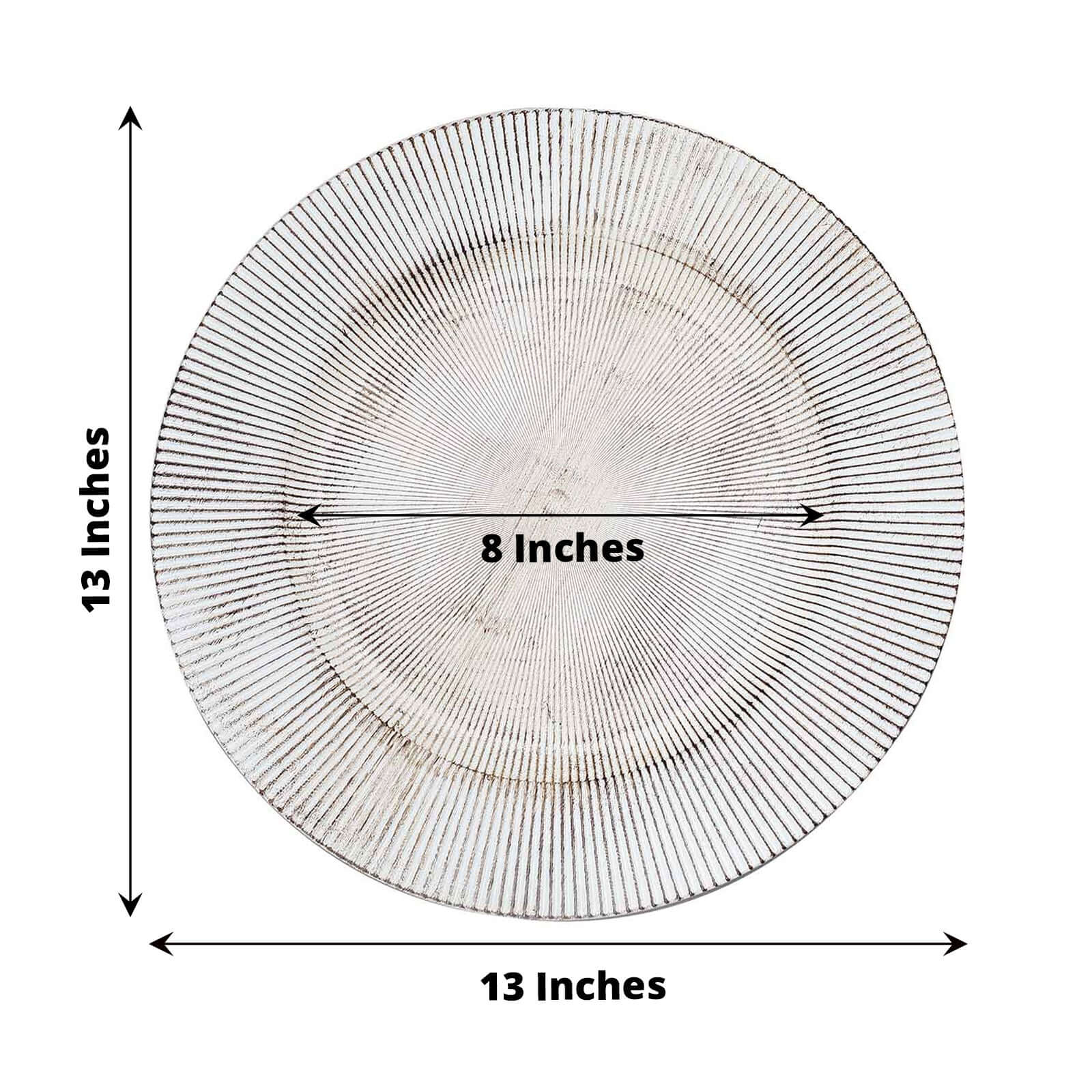 6-Pack Faux Wood Charger Plates 13" Round White Washed Embossed Sunray Pattern - Chic Plastic Decorative Chargers - Image 3