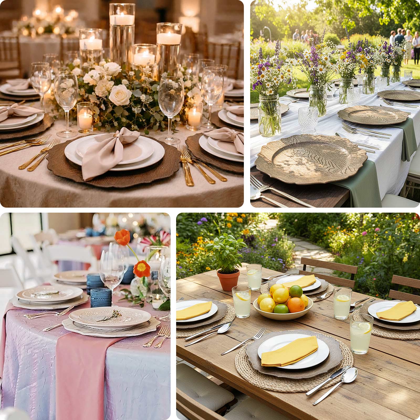 6-Pack Acrylic Charger Plates 13" Round Rustic White with Wood Grain Scalloped Rim - Decorative Dinner Party Charger Tableware - Image 5