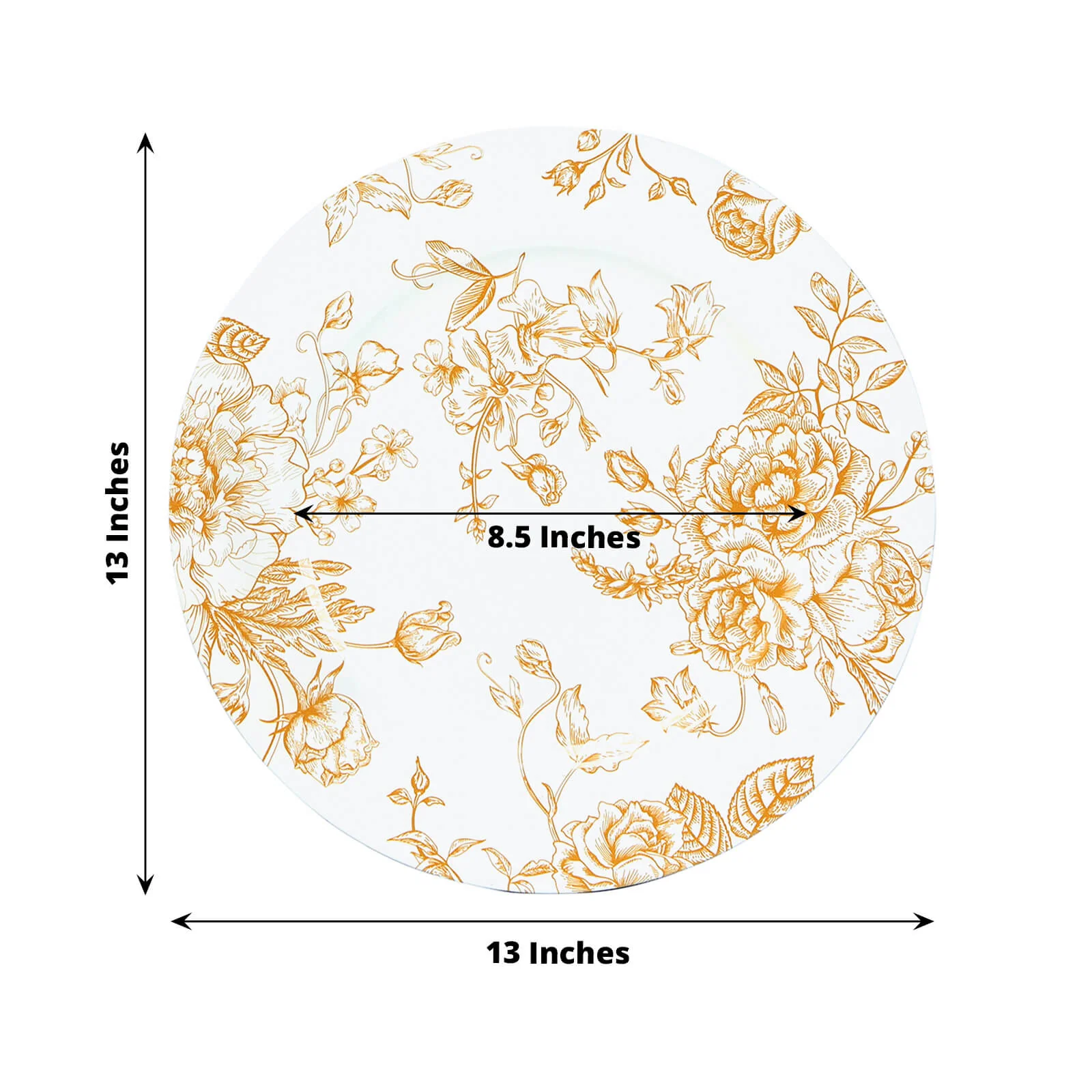 6-Pack Acrylic Charger Plates 13" Round White with Gold Floral French Toile Pattern - Decorative Dinner Party Charger Tableware - Image 2