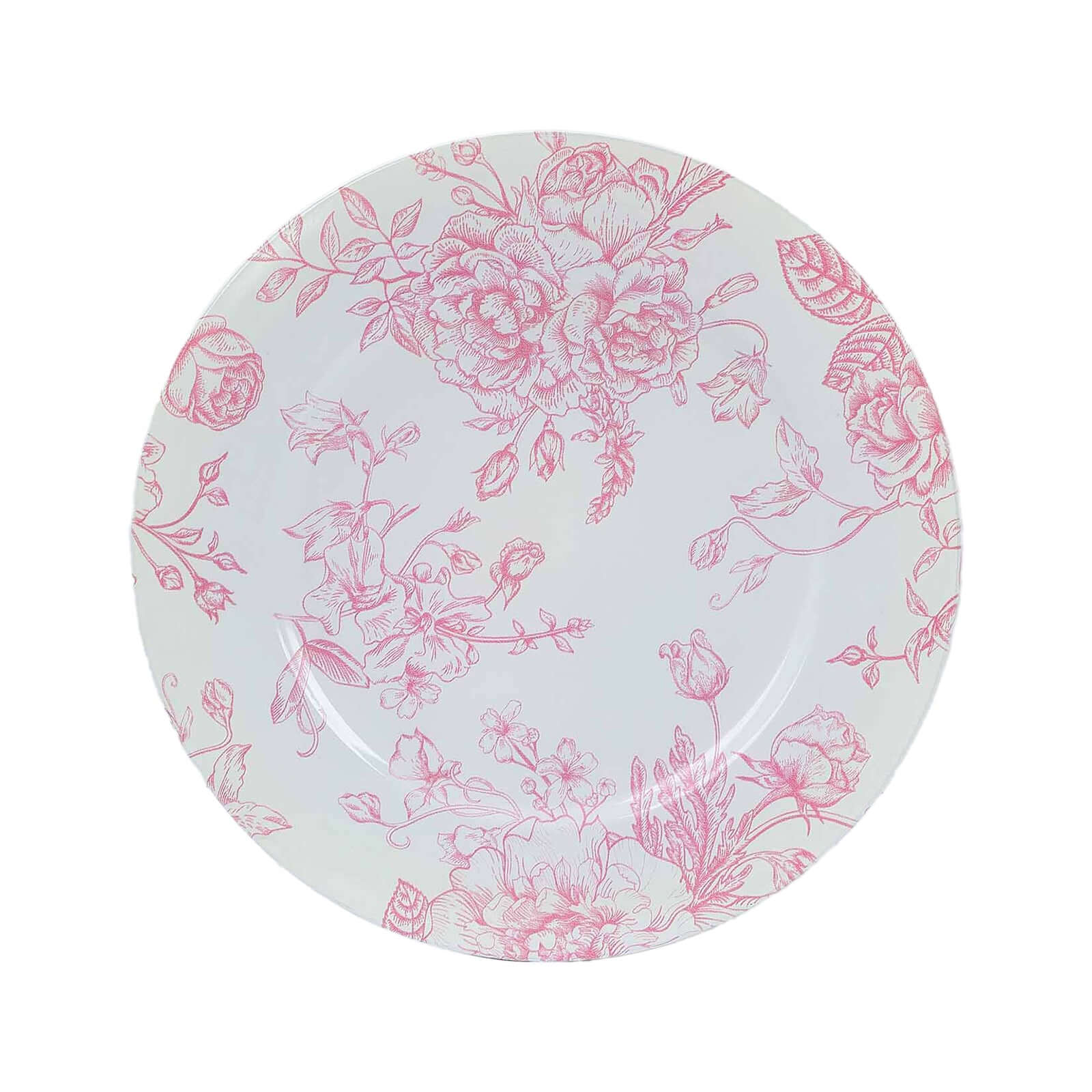 6-Pack Acrylic Charger Plates 13" Round White with Pink Floral French Toile Pattern - Decorative Dinner Party Charger Tableware - Image 6