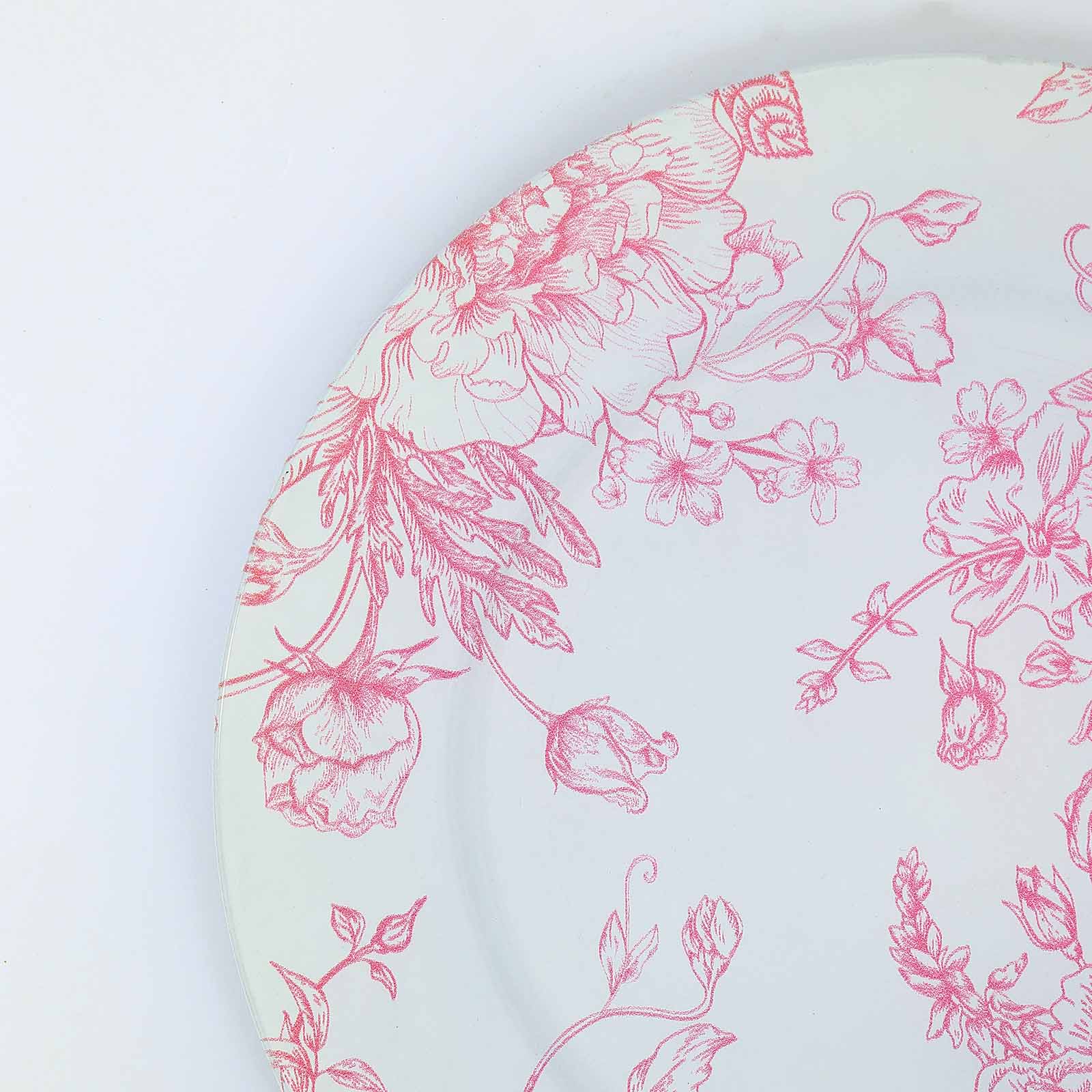 6-Pack Acrylic Charger Plates 13" Round White with Pink Floral French Toile Pattern - Decorative Dinner Party Charger Tableware - Image 8