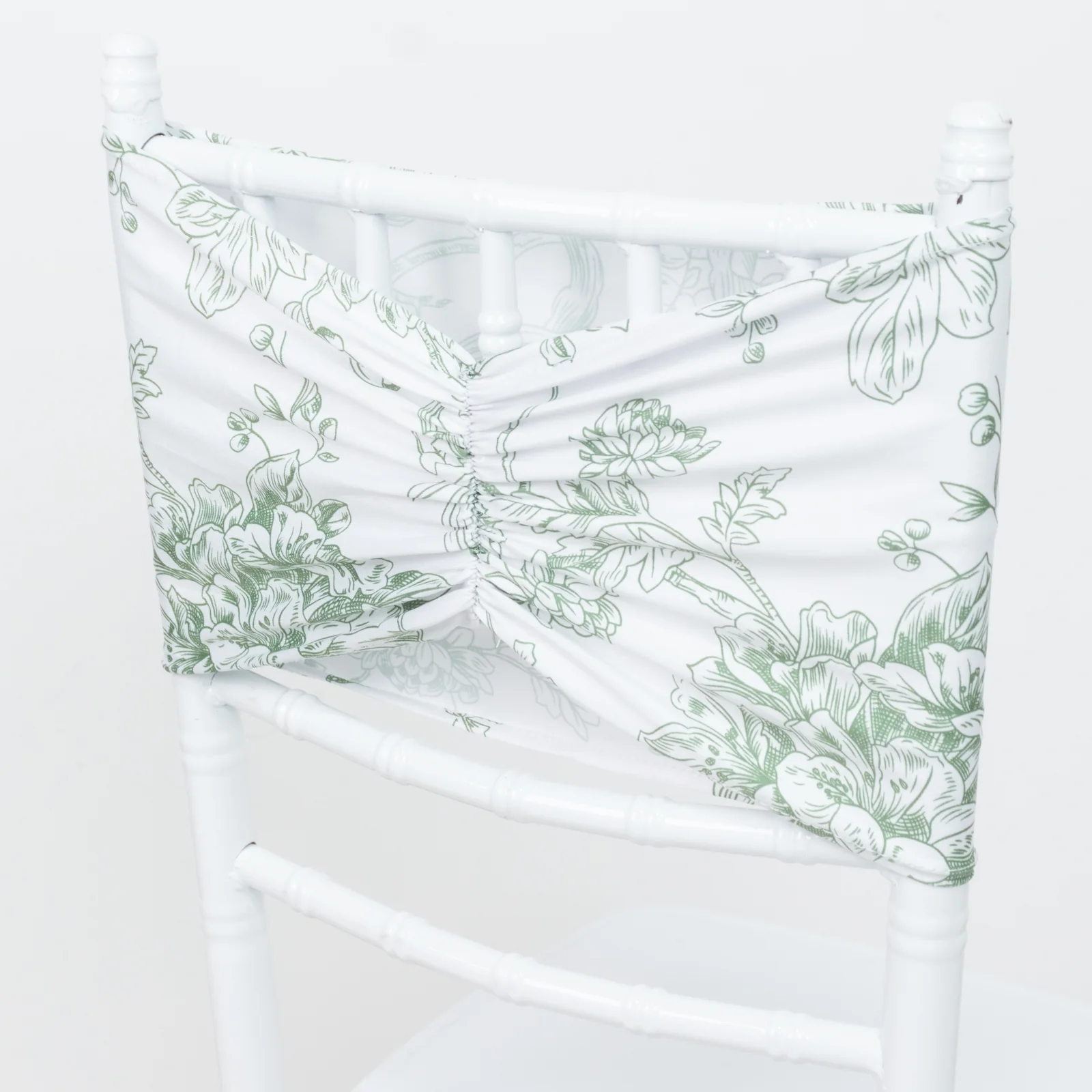 5 Pack French Toile Spandex Chair Sashes White Dusty Sage Green – 8"x13" Ruffled Stretch Chair Bands for Weddings & Events - Image 4
