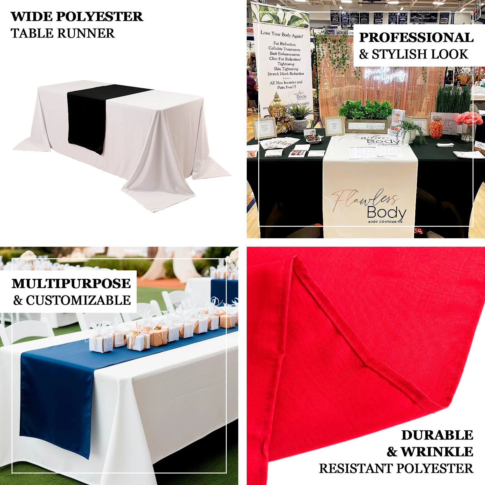 Wide Polyester Table Runner 24"x72" Black - Durable Trade Show and Exhibitions Table Decor - Image 4