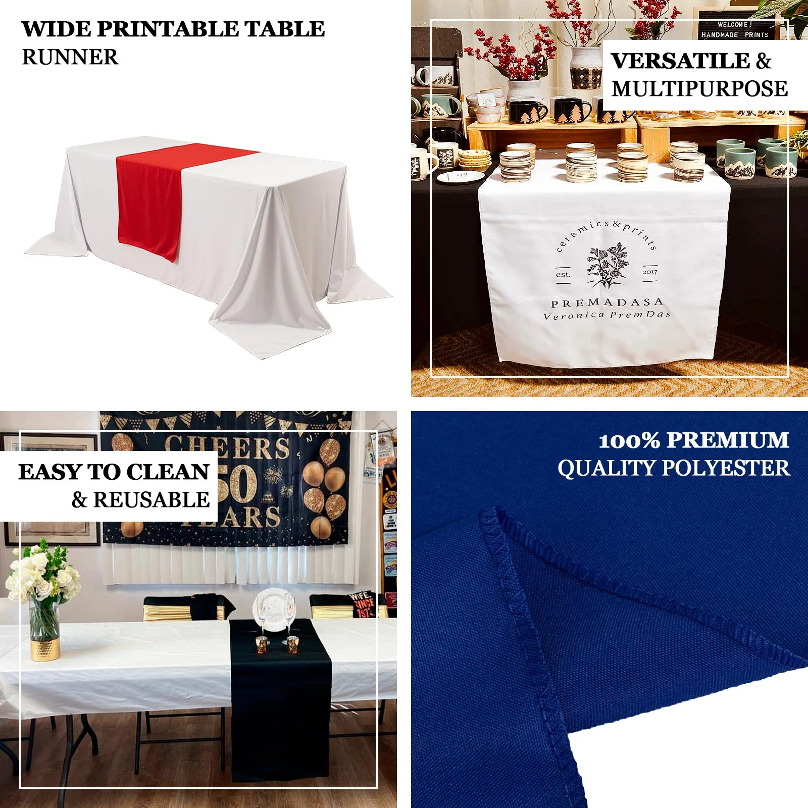 Wide Premium Polyester Table Runner 36"x72" Red - Sublimation Printable Blank Banner - Image 4