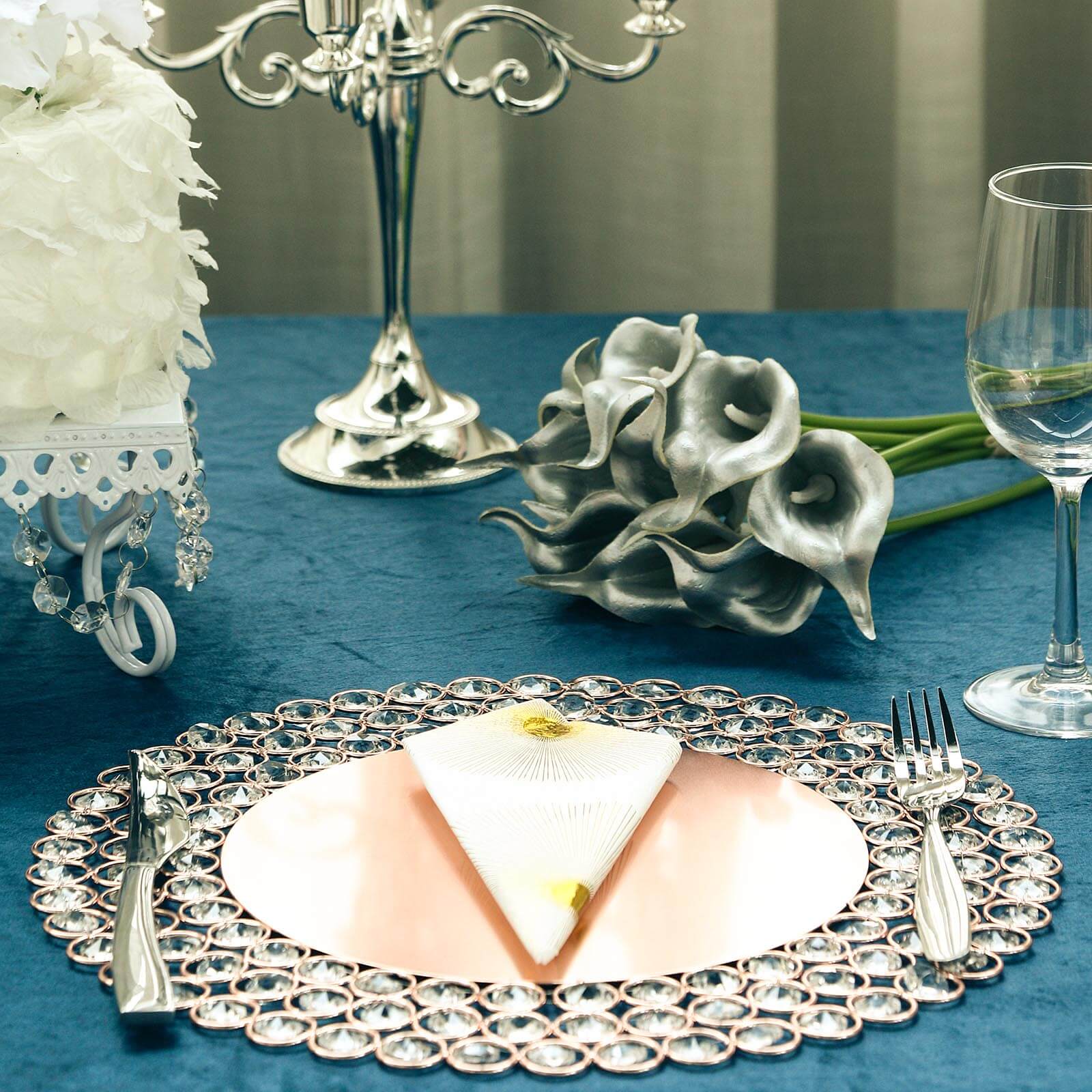 Wired Metal Charger Plate 14" Round Rose Gold with Acrylic Crystal Beads - Decorative Dinner Charger Tableware - Image 7