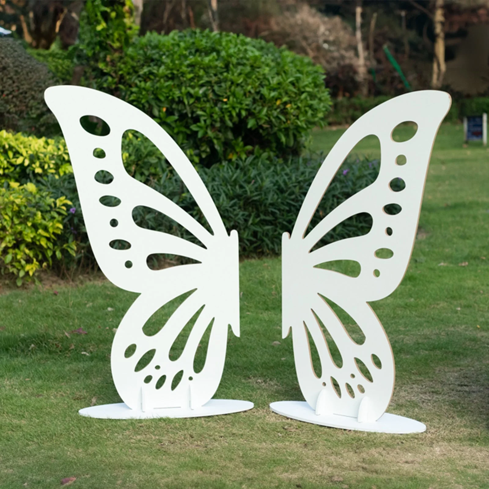 Wooden Butterfly Wings Party Backdrop, Freestanding Large Butterfly Cut-Out Stand Photo Prop - White, 4.5ftx3.5ft - Image 2