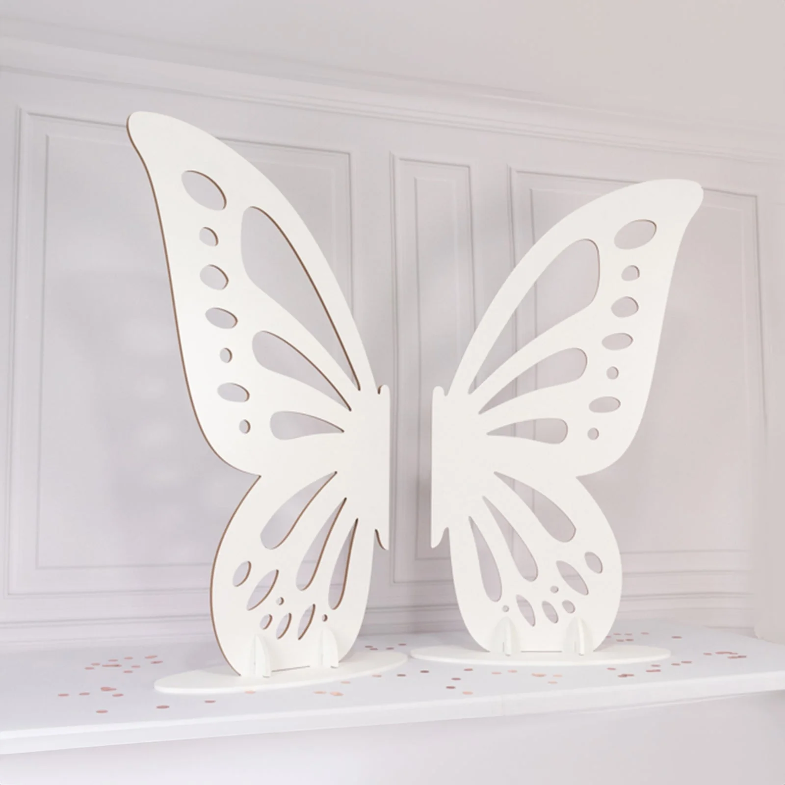 Wooden Butterfly Wings Party Backdrop, Freestanding Large Butterfly Cut-Out Stand Photo Prop - White, 4.5ftx3.5ft - Image 7