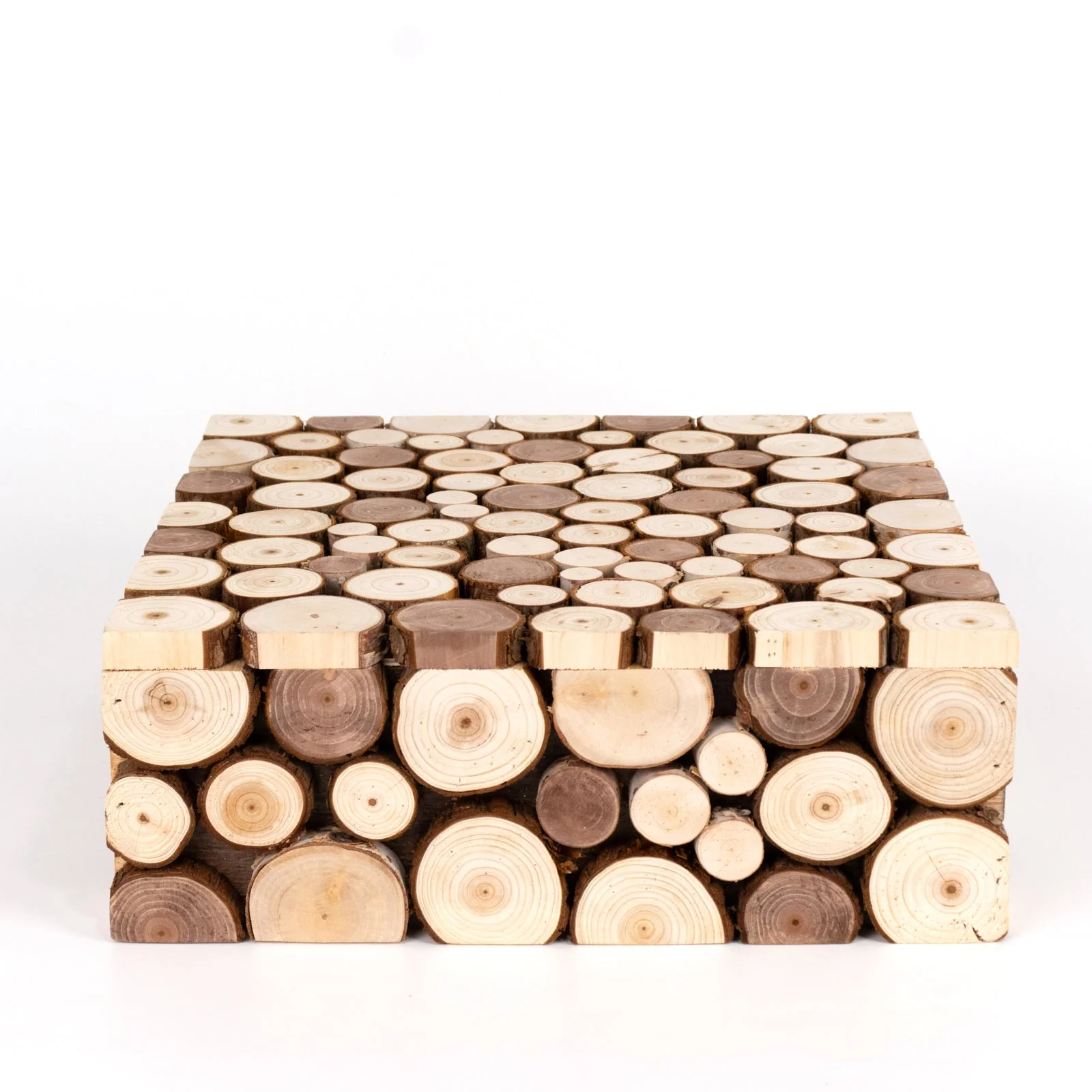 Wooden Cake Stand Square Design 14"x14" Natural Rustic Slices - Farmhouse Display Riser with Hollow Bottom - Image 6