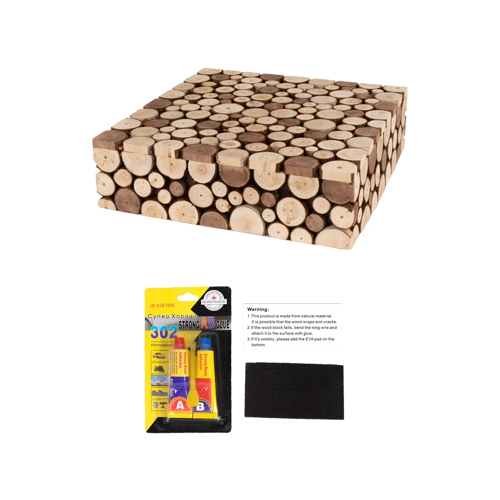 Wooden Cake Stand Square Design 18"x18" Natural Rustic Slices - Farmhouse Display Riser with Hollow Bottom - Image 13