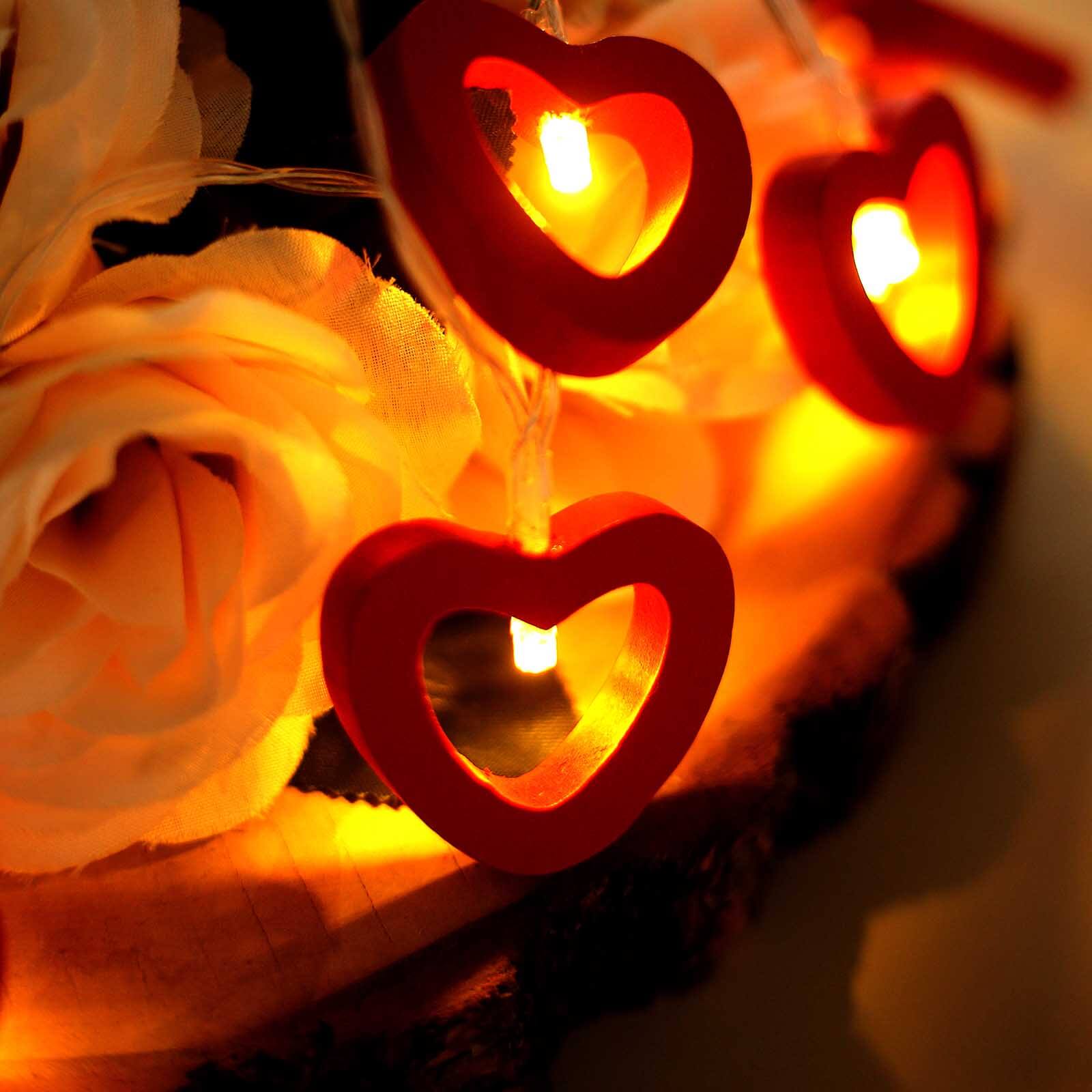 Wooden Heart LED String Lights 5ft Red Warm White - Battery Operated Hanging Decorative Fairy Lights - Image 10