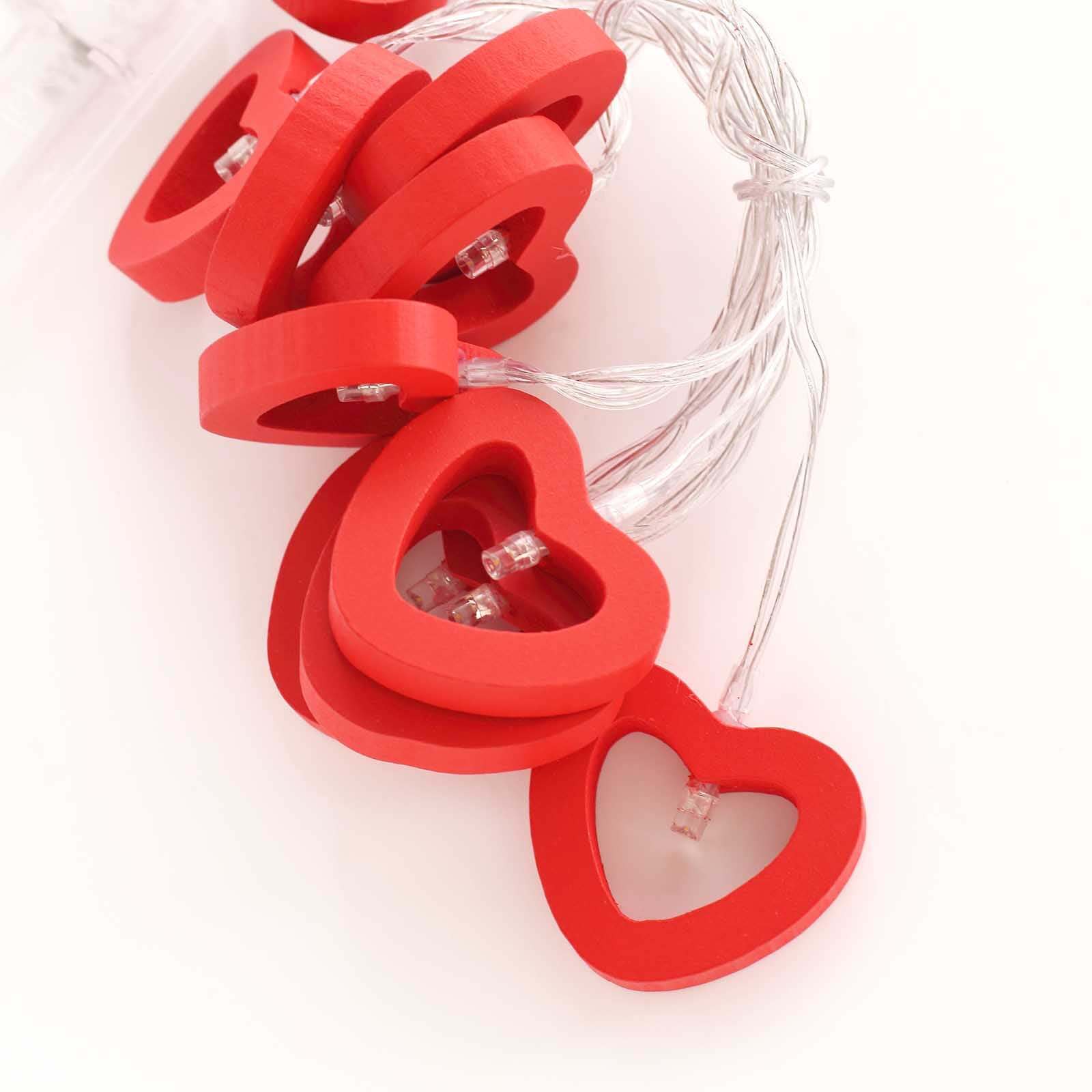 Wooden Heart LED String Lights 5ft Red Warm White - Battery Operated Hanging Decorative Fairy Lights - Image 11