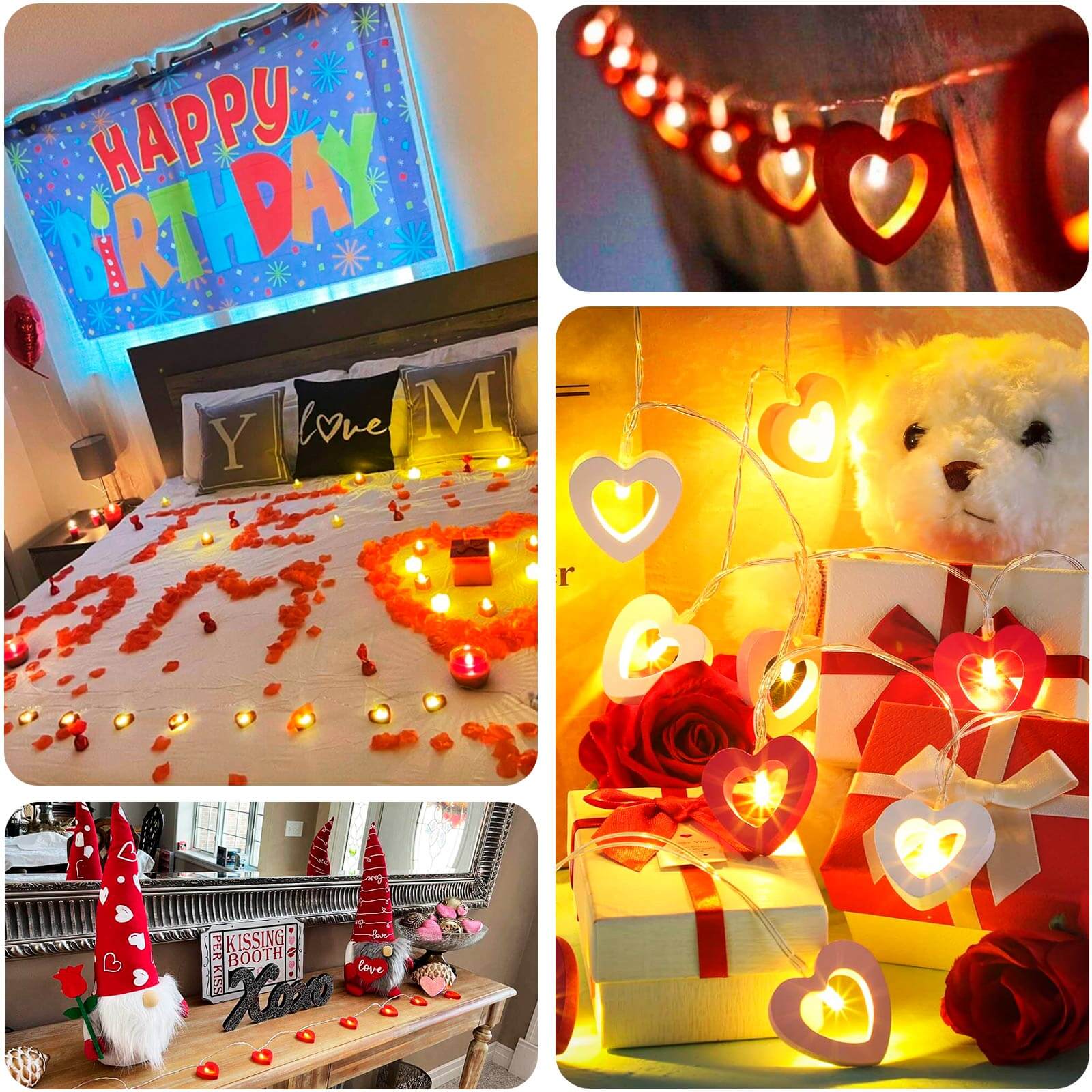 Wooden Heart LED String Lights 5ft Red Warm White - Battery Operated Hanging Decorative Fairy Lights - Image 5