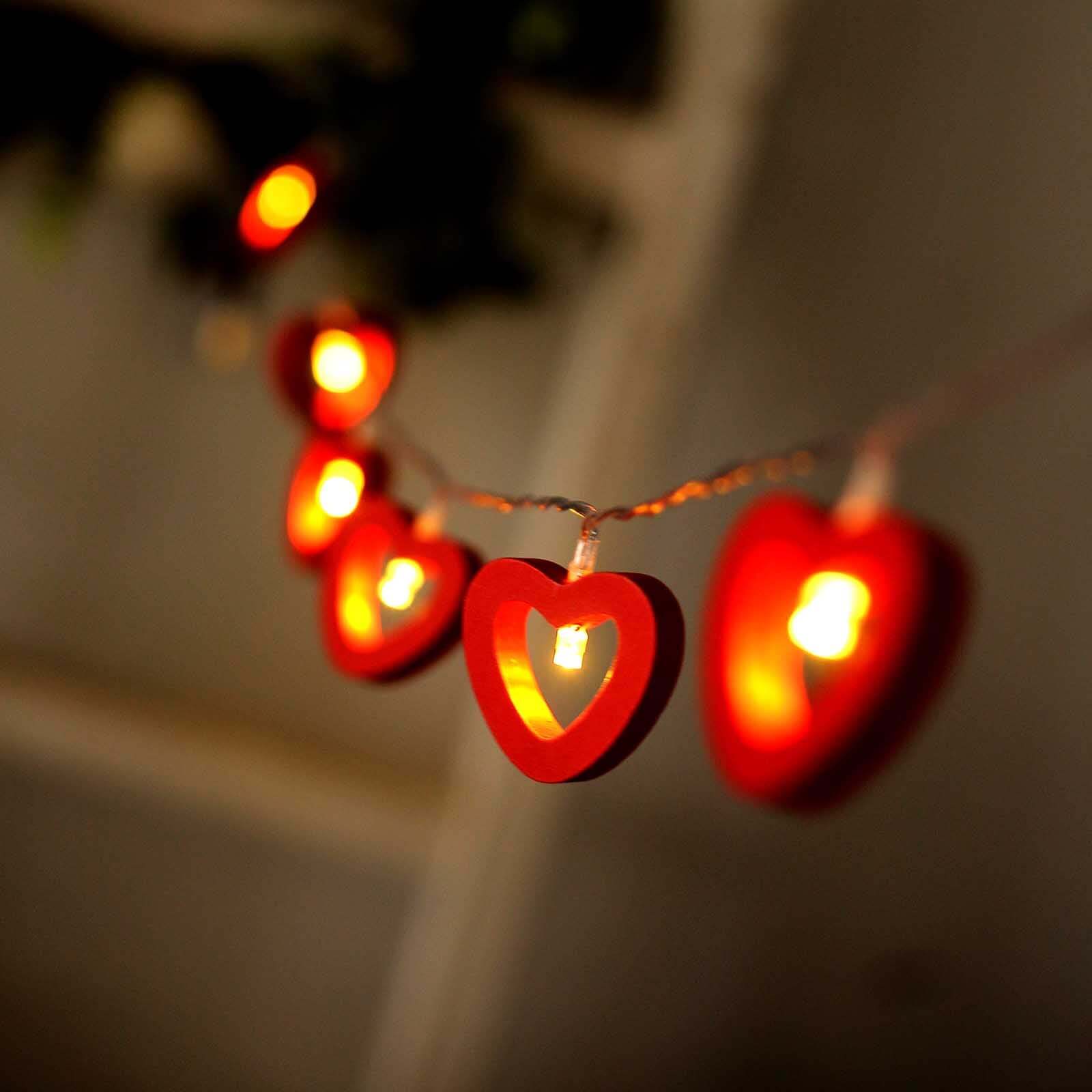 Wooden Heart LED String Lights 5ft Red Warm White - Battery Operated Hanging Decorative Fairy Lights - Image 6