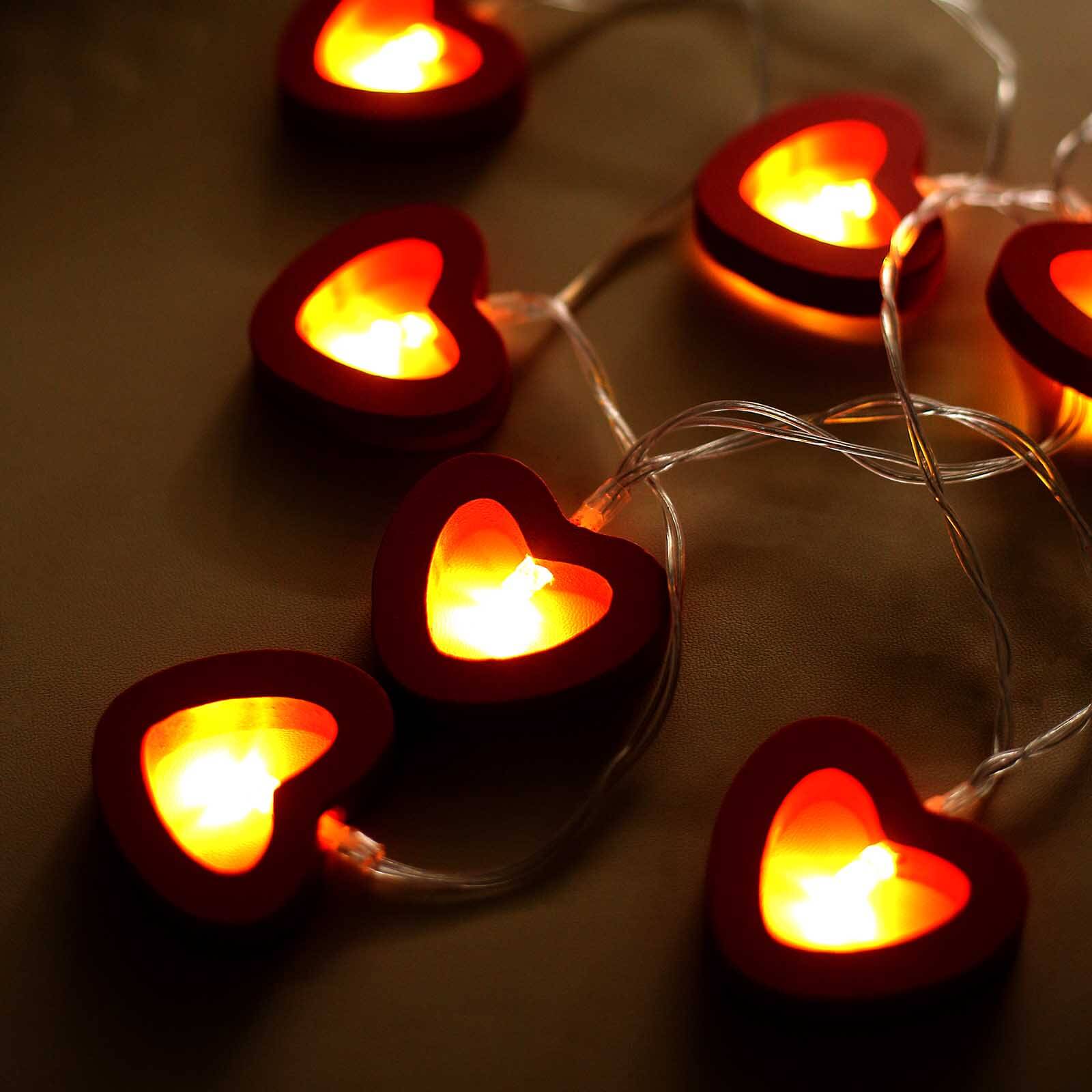 Wooden Heart LED String Lights 5ft Red Warm White - Battery Operated Hanging Decorative Fairy Lights - Image 8