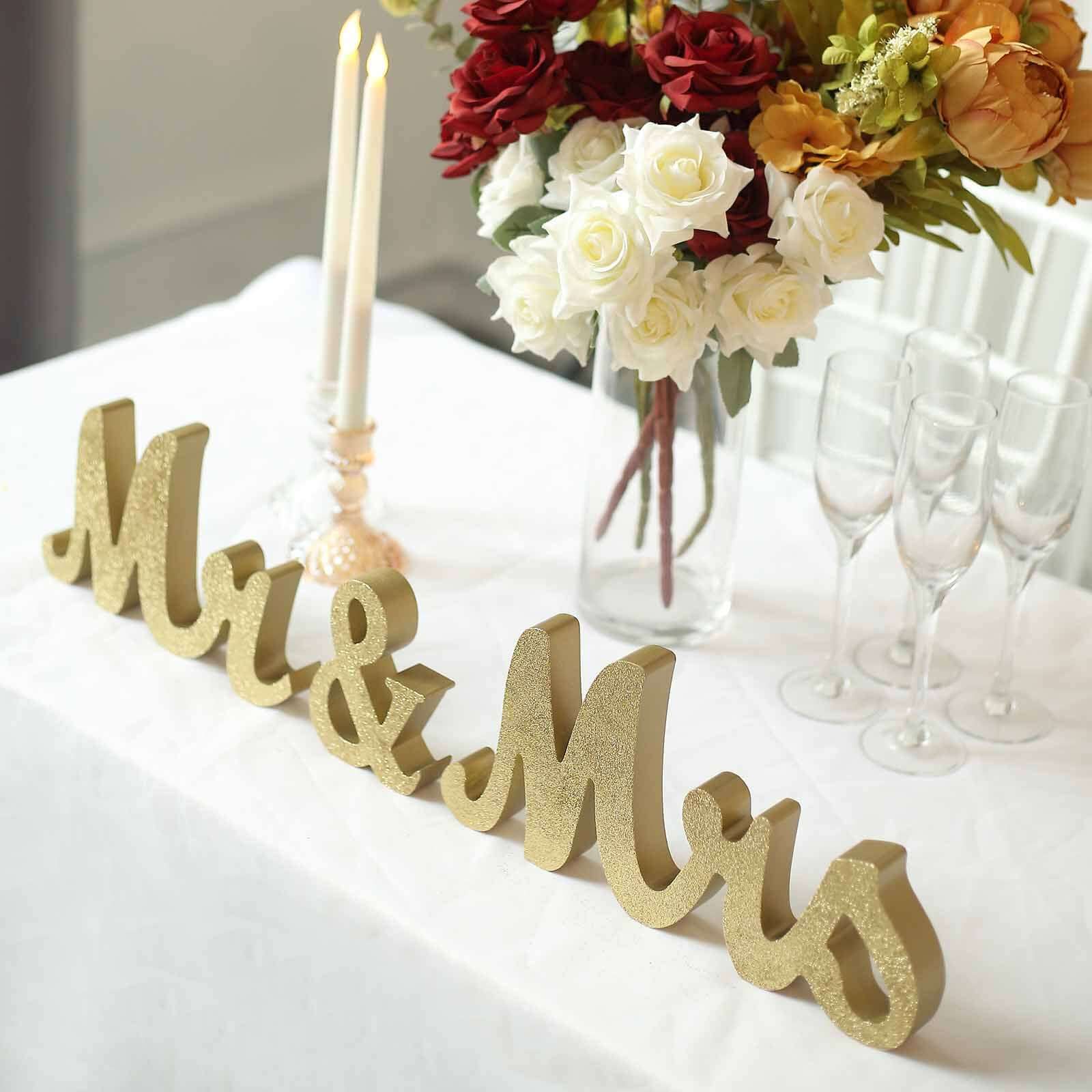 Wooden "Mr & Mrs" Freestanding Letters Gold Glittered - Rustic Glam Wedding Table Display Props - Image 6