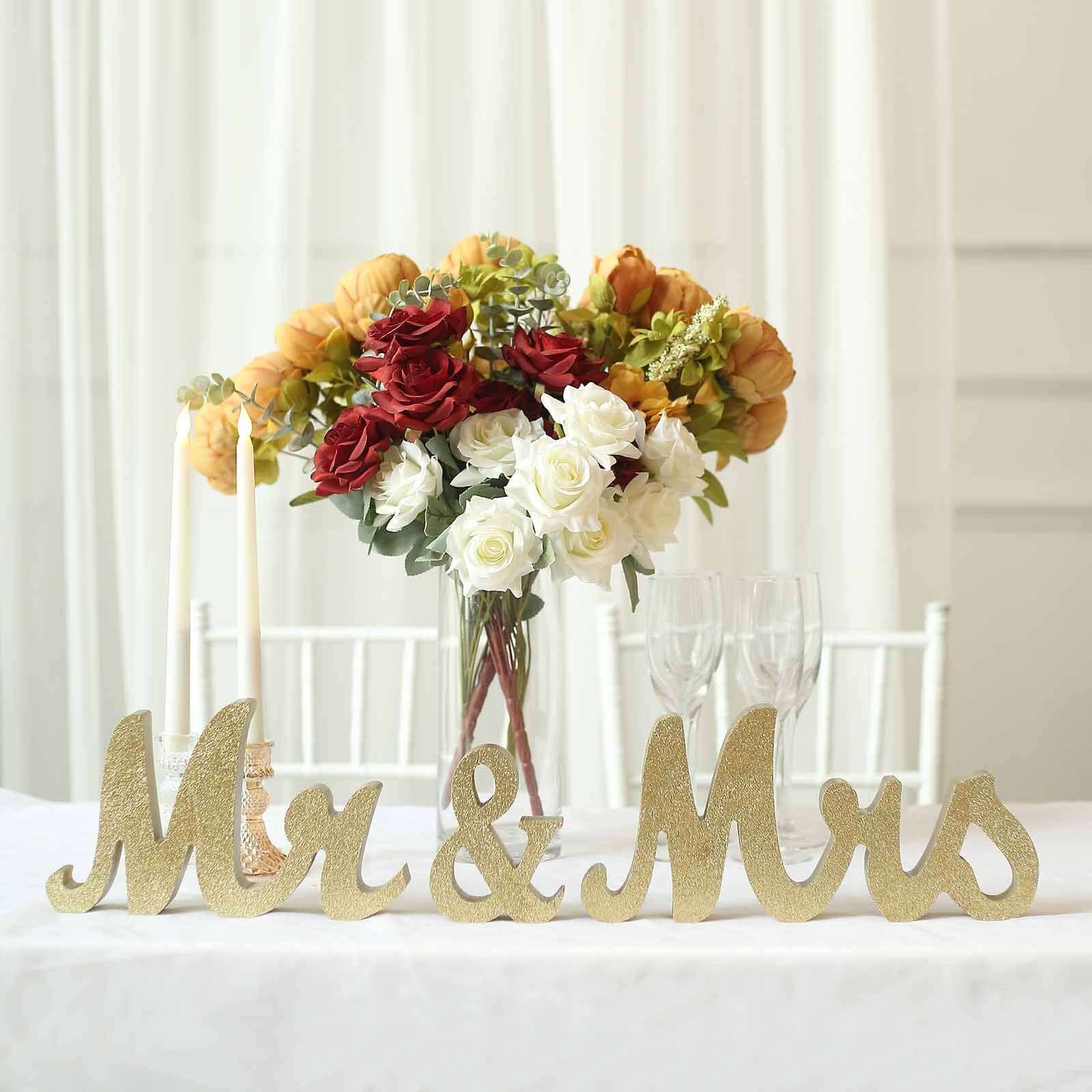 Wooden "Mr & Mrs" Freestanding Letters Gold Glittered - Rustic Glam Wedding Table Display Props - Image 8