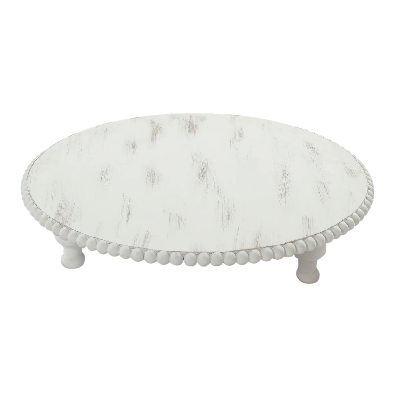 Wooden Pedestal Cake Stand 18" – Antique White Beaded Riser, Rustic Wood Slice or Cupcake Display - Image 8