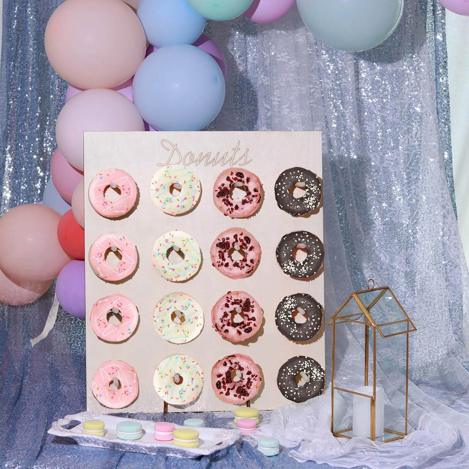 Wooden Rectangle Donut Wall Stand 19" Natural - Space Saving Detachable Doughnut Pegboard Dessert Display Holder for Rustic Boho Vintage-Inspired Event - Image 6